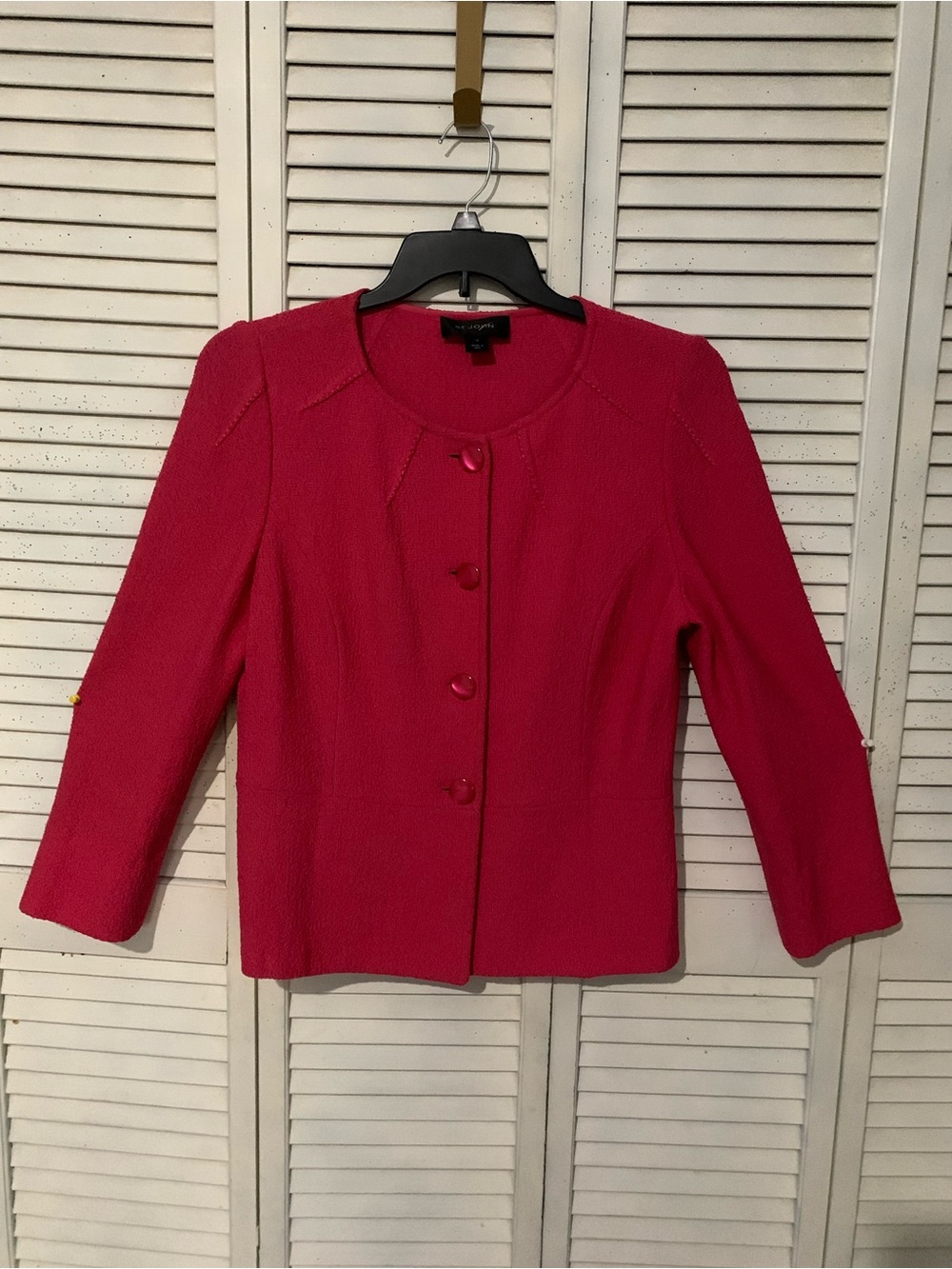 St John Santana Knit Pink Textured Button Front Blazer Size 12